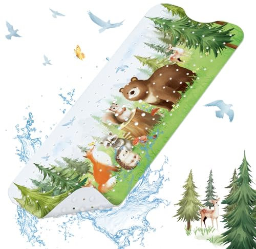 SHUCHING Alfombra Bañera Antideslizante Infantil, Alfombrilla Antideslizante Ducha Niños, Resistente al Moho y Lavable a Máquina Sin BPA, Animal de Pino