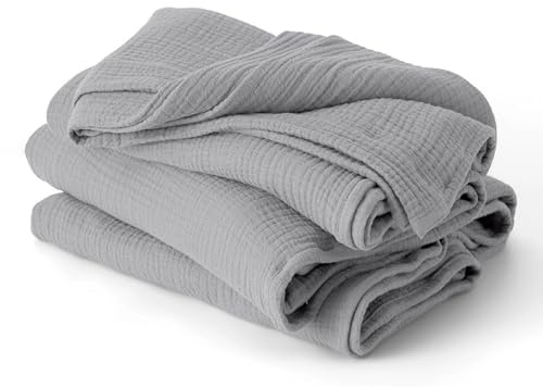 DerF HOME Muslin Decke Grau 150×200 cm – 4-lagige Muslindecke aus Baumwolle, atmungsaktiv, weich & waschbar bis 60 °C, ideal für Bett & Sofa