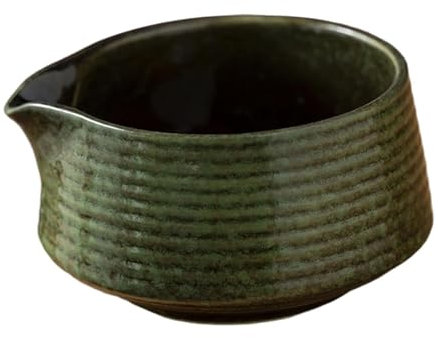 HGZLQKD Matcha Bowl Porcelain Tea Bowl with Spout for Mixing Tableware Handmade for Family Friend Tearoom Tea Lovers Matcha Latte, Green