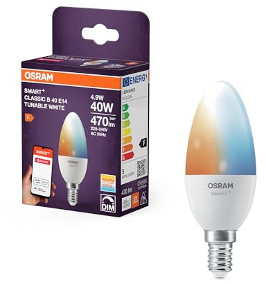 Osram SMART LED Lampe B40 Kerzenform E14, 4.9W ZigBee 3.0, Tunable White 2700-6500K, dimmbar, App Steuerung, Alexa