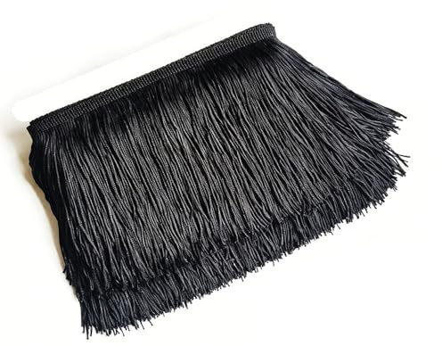 Fransenborte aus Polyester, 10 x 10 m, Fransenbordüre, Quastenband für Bastelarbeiten, Kleidung, Schwarz