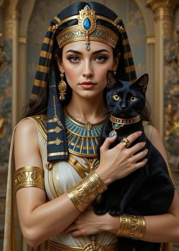 GLXPOG Ägyptisch Diamant Art Malerei Painting Kit für Erwachsene, Frau Katze 5D Diamant Painting Bilder Set DIY Strass Stickerei Malerei Wand Dekor 30x40cm