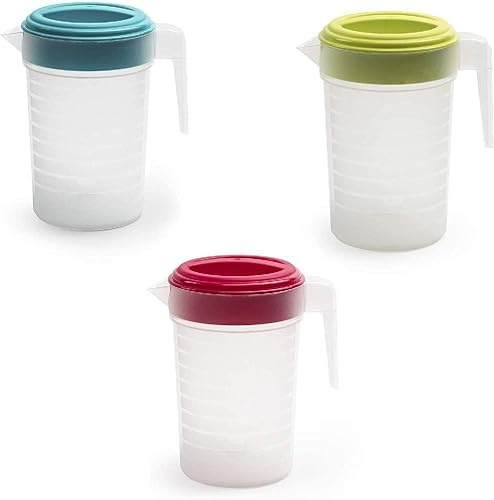 PCMoviles Pack de 3 Jarras de Agua de Plástico – 1 Litro, Ligeras, Resistentes y Aptas para Frigorífico y Lavavajillas