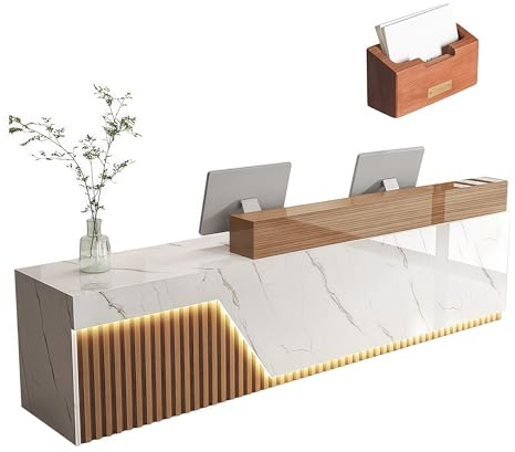 JQslycdmv Moderner Rezeptionstresen Mit Theke, Abschließbarer Schublade, LED-Lichtleiste Und Kabelöffnung, Für Lobby, Schönheitssalon, Friseur Und Büro(C,Right,200x60x100cm)