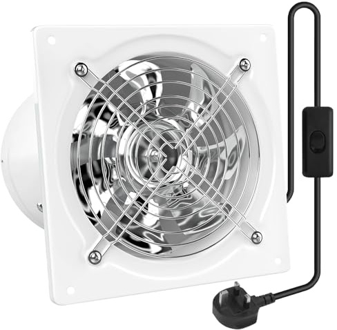 Jonuin 6 Inch/150 mm Extractor Fan, White Kitchen Exhaust Fan, 600m³/h Metal Extractor Fan with UK Plug, Low Noise Stainless Steel Ventilation Fan for Kitchen Bathroom Restaurant Warehouse