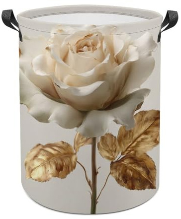 Cream Rose And Gold Foliage Laundry Baskets Laundry Hamper Waterproof Foldable Storage Bin Dirty Clothes Laundry Basket for Living Room Bathroom