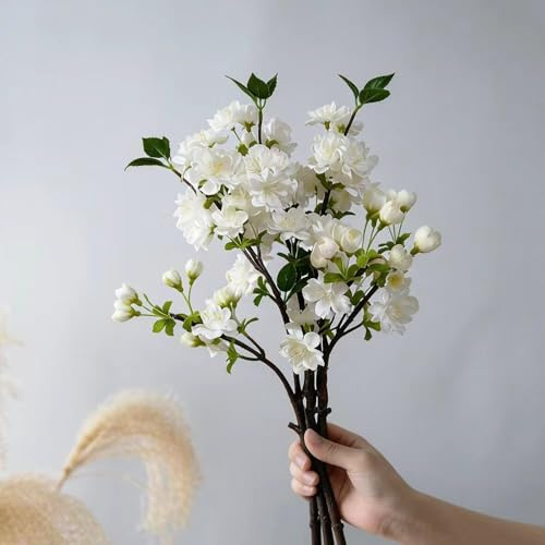 Buer Homie 3 Kirschblütenzweige 48 cm, Kunstblumen wie echt, Weiß | Biegsame Stiele mit Blüten und Knospen für Frühlingsdeko, Ostern, Tischarrangements und kreative DIY-Projekte