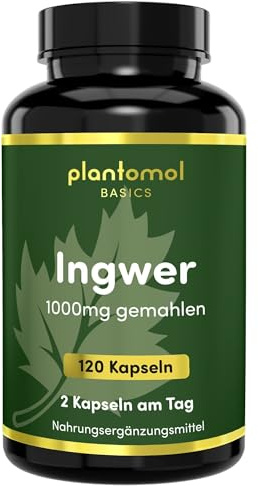 Ingwer Kapseln hochdosiert - Ginger Capsules - plantomol Basics | Ingwer Extrakt hochdosiert - 1000mg gemahlener Ingwer pro Tagesdosis - 2 Monatsvorrat an Ginger Tabletten