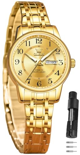 OLEVS Damenuhr Elegante Wasserdicht Klassische Frauen Uhr mit Quarzwerk, Modisches Design mit Datumsanzeige Leuchtzeiger Armbanduhr Damen Exquisites Design für Damen Schlicht Armbanduhren
