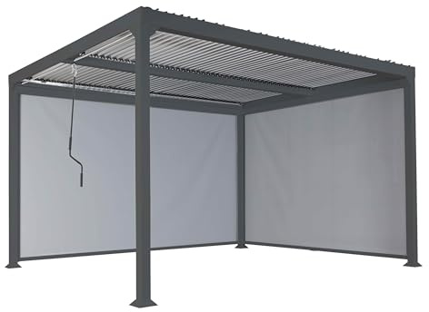 BERLINLODGE Alu Pergola mit 2X Seitenwand für 3x3,7m | HxBxT 224x370x300cm | Lamellen-Pavillon | Anthrazit | stabiles 8cm-Metall-Gestell