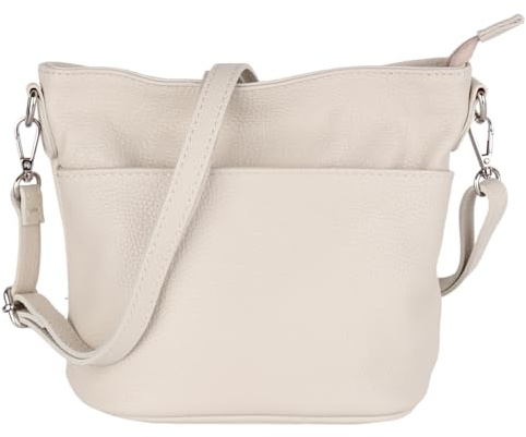 MIRROSI Damen Umhängetasche, Crossbody Bag, Echtleder I Made in Italy (1 Tasche 1 oder 2 Gurt(e)), 24x18x12cm (BXHXT) Mittelgroß (Basic Version (mit 1 Ledergurt): Beige)