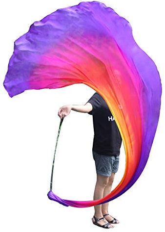 Winged Sirenny 270cm Groß Bauchtanz Seidenschleier Poi Bälle mit Halbkreis Tuch, Echte Seide Jonglierset Schleier VOI, 1 Stück (Yellow-red-Purple)