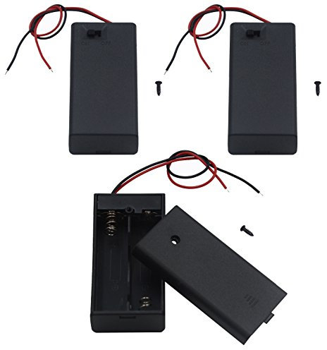 LAMPVPATH 3Pcs 2 AA Battery Holder with Switch, 2x 1.5V AA Battery Holder Case with Wire Leads and ON/OFF Switch(3 Pack)