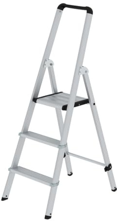 MUNK | Alu-Stufenstehleiter| einseitig begehbar| eloxiert| mit ergonomisch geformtem Holm und Ablageschale| 3 Stufen.