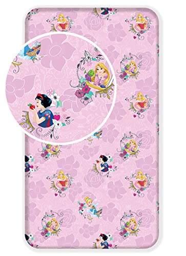 Disney Kinder Bettlaken Spannbetttuch Prinzessin Schneewittchen Cinderella Rapunzel Dornröschen 90x200 + 25 cm 100% Baumwolle