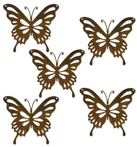 Rostikal 5er Set Vintage Deko 12 x 14 cm Schmetterling Gartendeko Rost Deko Fenster zum Hängen