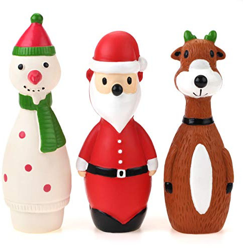 Chiwava 3 Stücks 5.7 Latex Quietsch Weihnachten Hundespielzeug für kleine Hunde Kau und Quietsched interaktives HOL-Spielzeug