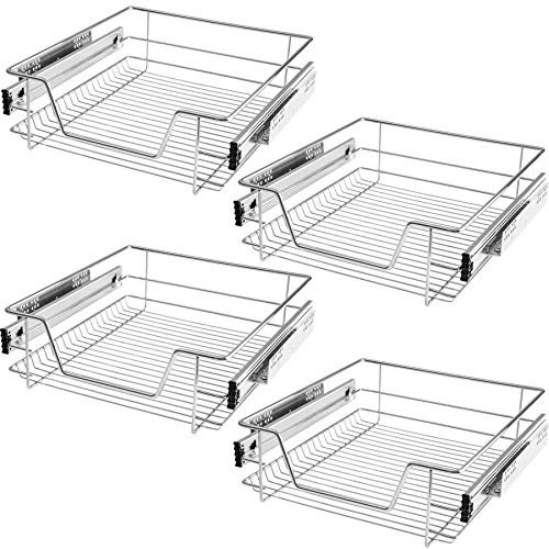 TecTake® Set of 4 Pull-Out Drawer Baskets with Telescopic Rails, Wire Storage Baskets in Chrome-Plated Steel, Easy Assembly, Ideal Cupboard Organiser for Kitchen, Bedroom, Bathroom, Pantry - W50 cm