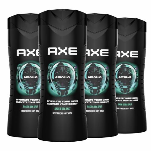 Axe Apollo Lavado corporal para hombre para un tacto limpio y fresco, dermatólogo facial y cabello probado 16 onzas, 4 unidades