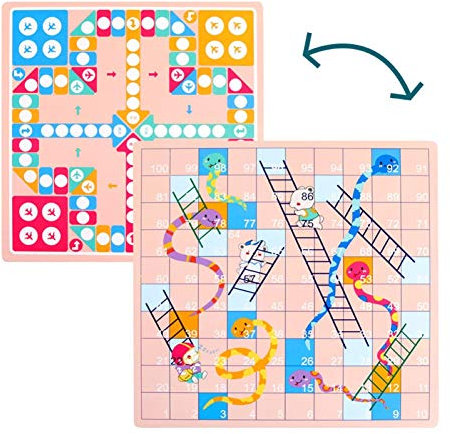 KingbeefLIU 2 in 1 Double-Faced Wooden Flying Ludo Snake Ladder Game Board Kids Family Toy Workout At Home Kids Play House Early To Teach Fun Toys Board Toy