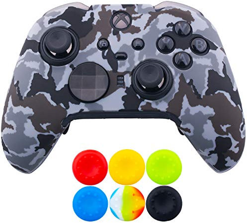 9CDeer 1 Stück von Schutz Benutzerdefiniertes Transferdrucken Silikon Abdeckung Haut Ärmel Fall Cover Skin Hülle Camougrey + 6 Thumb Grips Aufsätze zum Xbox Elite Series 2 Controller