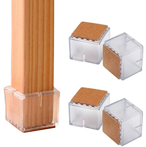 20 pcs Square Chair Leg Floor Protectors, Square Silicone Leg Caps with Wool Felt Furniture Pads fit 1-1/4 to 1-3/8 Inch (3.0-3.5cm)