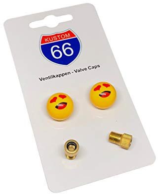 2er Set Ventilkappen Smiley verliebt mit 2 Adaptern für Fahrrad