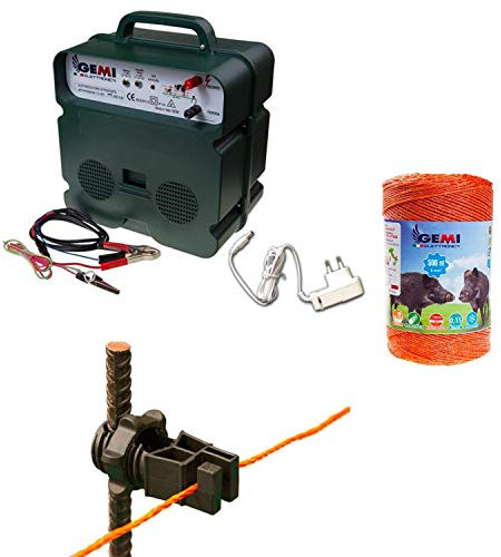 Clôture Électrique Kit Complet: 1 Electrificateur Double Alimentation 12 V / 220 V + 1 Fil 500 MT 6 Mm² + 100 pcs Isolateur pour Piquets en FER - Clôture Électrifiée pour Chevaux Sangliers