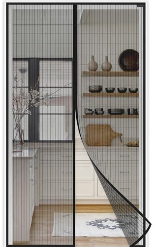 jarolift Easy Fliegengitter Tür Insektenschutztür Magnetvorhang für Türen, Ohne Bohren, Balkontür, Einfaches Durchgehen, Schwarz, 80 x 200 cm