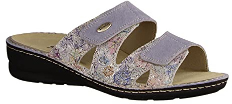 SLOWLIES 301 Flieder/Bunt (blau) - Pantolette - Damenschuhe Pantolette/Zehentrenner, Blau, leder, absatzhöhe: 30 mm, Gr. 36 EU