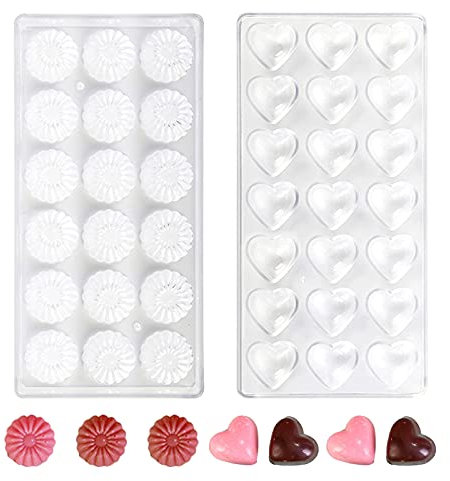 Mlysnd Moule Chocolat, 2 Pièces Moule Chocolat Plastique Moule Chocolat Coeur Pour Faire Des Bonbons Sphériques, Du Chocolat, Des Collations Pour Gâteaux, Transparent (Cour, Chrysanthème)