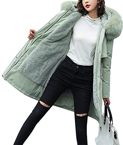 Minetom Manteau Femme Hiver Doudoune Chaud Parka Longue Blouson À Capuche en Fausse Fourrure Trenche Grande Taille Duvet en Coton A Vert M