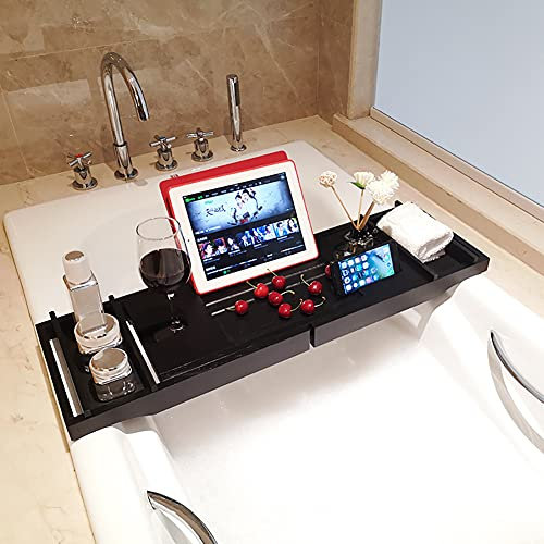 Ruby Lil Bade-Tablett - Natürliche Bambus-Badewanne Caddy-Tablett Für Badewanne, Einstellbare Badschalen Für Weinglas, Telefon, Buch, Kerze, Geschenk Für Weihnachten,Double Box
