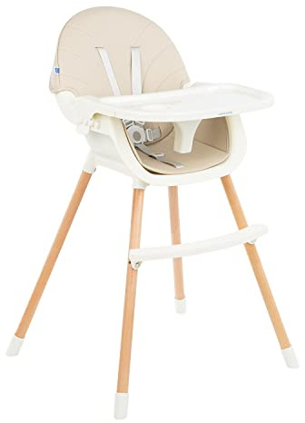 Kikkaboo Kinderhochstuhl Nutri 2 in 1 Holzbeine Fußstütze abnehmbares Tablett, Farben:beige