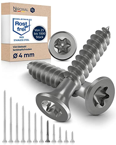 Edelstahlschrauben Torx Holzschrauben 4x35 Edelstahl V2A rostfrei Spanplattenschrauben für Holz Teilgewinde 4mm stark 35mm lang 10 Stück Schrauben Holz A2