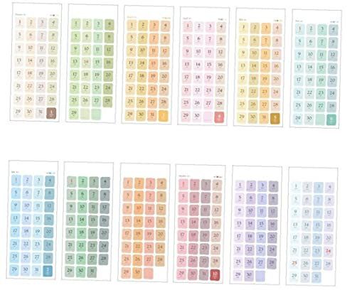 TOSSPER Datum Planer Aufkleber, 12 Blatt Kalender Etiketten Für Journale Notebook Scrapbooking Briefpapier Agenda Planer