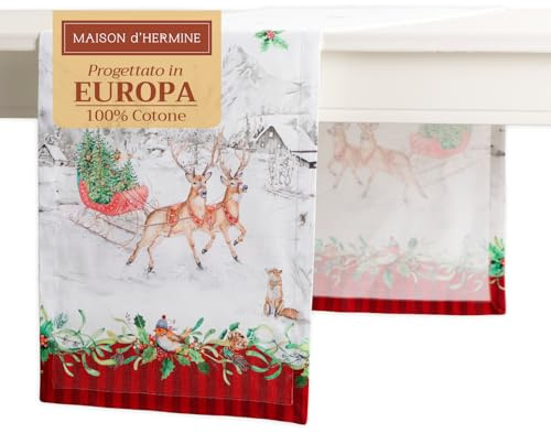 Maison d'Hermine Tischläufer 100 % Baumwolle Einlagig (50 cm x 150 cm) | 150 cm lang für Zuhause Küche Esszimmer Party Hochzeit Brautparty Heim Thanksgiving und Weihnachten - Christmas Tradition