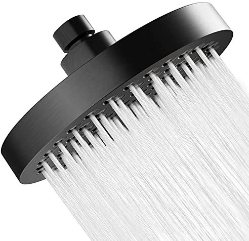 JINYOMFLY Soffione Doccia Anticalcare, Soffione Doccia Grande, Soffione Doccia Fisso a Pioggia, Soffioni Docce Rotondo, Testa Doccia Regolabile 360°, Pulizia Automatica, Negro
