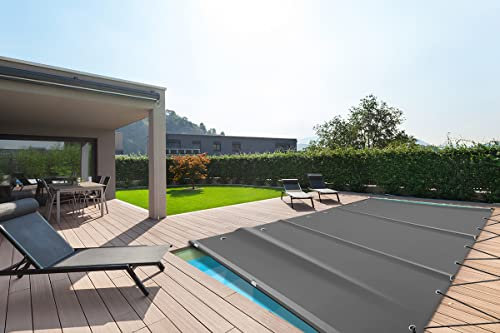 SafeDeluxe Bâche de Piscine, Couverture de poteaux, Couverture de sécurité en bâche de Camion sans poteaux (3,5m x 6,5m, Anthracite RAL7016)
