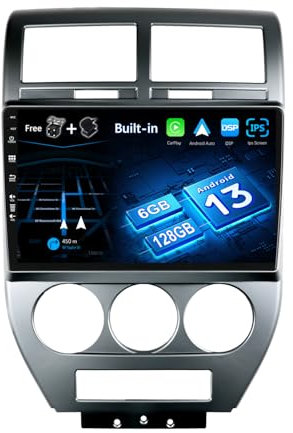 JOYX - [6G+128G] - Android 13 IPS Autoradio Passt für Jeep Compass 1 MK (2006-2010) - Kabellos CarPlay/Android Auto/DSP - LED Kamera & MIC - 10.1 Zoll 2 Din - DAB Lenkradsteuerung Fast-boot 360-Camera