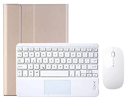 Coque Clavier avec Pavé Tactile pour iPad 10,2 9eme Gen 2021/ 8eme 2020/ 7eme 2019, Housse avec Fente pour Stylo, Étui Clavier Bluetooth Amovible avec sans Fil Souris pour iPad 10,2, Or + Blanc