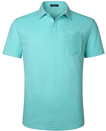 Enlision Aqua Blue Polo Shirts for Men Adult Short Sleeve Golf Polo Shirt with Pocket Summer Casual t-Shirts XXL