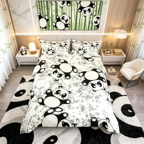 Homemissing Riesiges Panda-Bettwäsche-Set – niedlicher Tierbär, Camouflage, graue Bettwäsche für Jungen, Mädchen, Kinder, Teenager – Einzelgröße