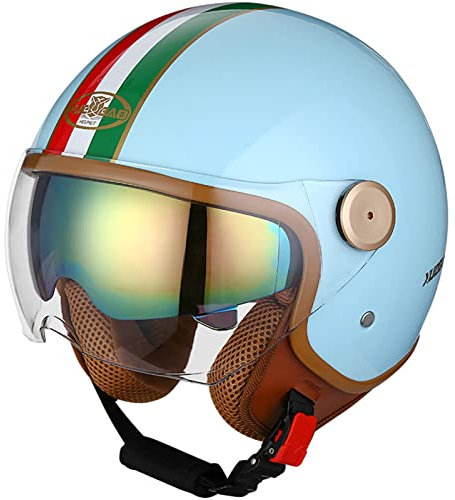Retro-Motorradhelm Mit Offenem Gesicht, Vintage 3/4 Retro-Vespa-Helm, Motorradhelm Mit Zwei Visieren, Moped, Cruiser, Bobber Und Chopper Für Männer Und Frauen, DOT/ECE-Geprüft F,S:56-57CM