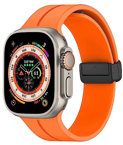 DMVEIMAL Magnética para Correa Apple Watch 44mm 40mm 45mm 41mm Series 8/7 iWatch se 6 5 4 3 42mm 38mm hombr/Mujer,Bracelet Silicona Deportiva Pulsera Apple Watch Ultra/2 49mm Band Strap,Naranja