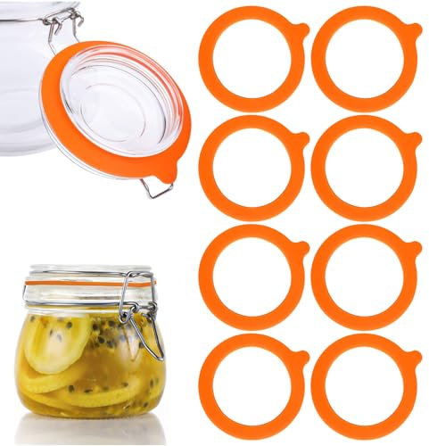 Silicone Jar Gaskets Seals Replacement, 8 Pcs Standard Rubber Airtight Seal Rings Gasket for Mason Storage Jars Glass Cans (Orange)