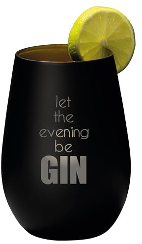 4youDesign Gin Tonic Glas mit Spruch let the evening beGin – Geschenk für Männer, Frauen zum Muttertag oder Vatertag – Tumbler-Party-Glas aus Kristallglas – Schwarz-Gold – 465ml