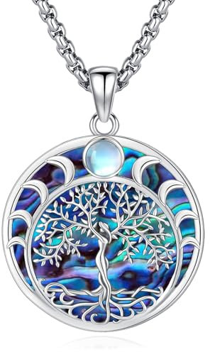 Eusense Collier arbre de Vie Pendentif Triple Lune en Argent 925 Collier Arbre de vie et Lune pour Femmes Hommes