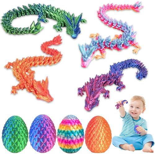 4PCS 3D Gedrucktes Drachenei,3D Gedruckter Beweglicher Drachen Spielzeug,Ostern Überraschungs Drachenei Figuren,Drachenei mit Drache für Kinder Geburtstag Halloween Weihnachten Ostern Festgeschenke