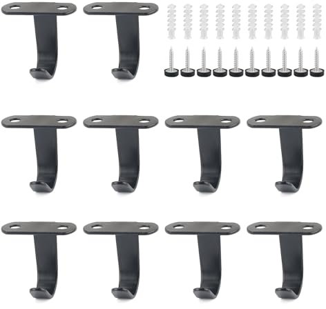 TEKONDA 10 Stück Deckenhaken Schwarz Wandhaken zum Schrauben Metallhaken mit 20 Schrauben Kleiderhaken zum Schrauben Schlüsselhaken für Schlafzimmer Küche Badezimmer